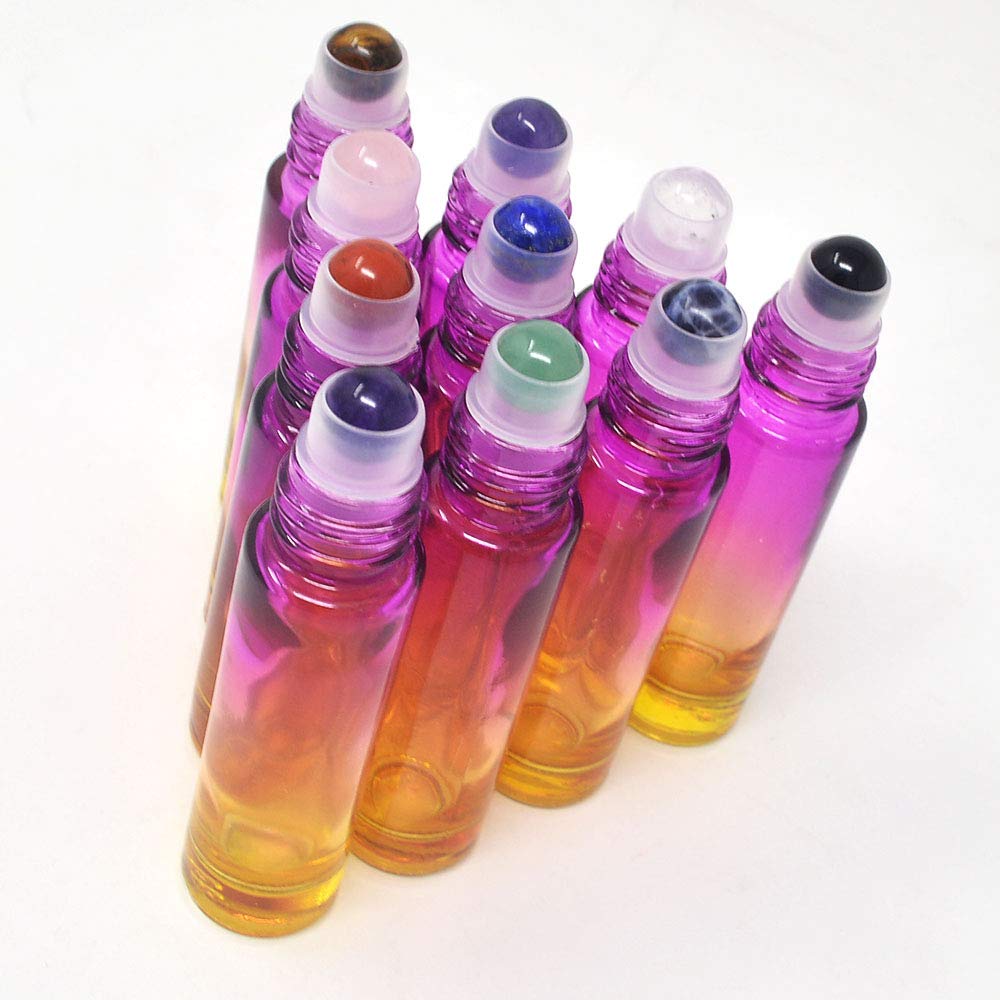 10 Stück 10 Ml Rollerball-Flaschen Mit Kristallchips – Gradient Glas, ätherisches Öl Fläschchen Mit EVA-Tasche
