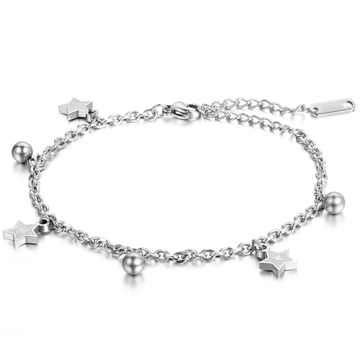 JewelryWe Bijoux Bracelet Main & Cheville Femme Poli Etoile Acier Inoxydable Chaîne de Cheville Fantaisie Couleur Argent Rose Or avec Sac Cadeau