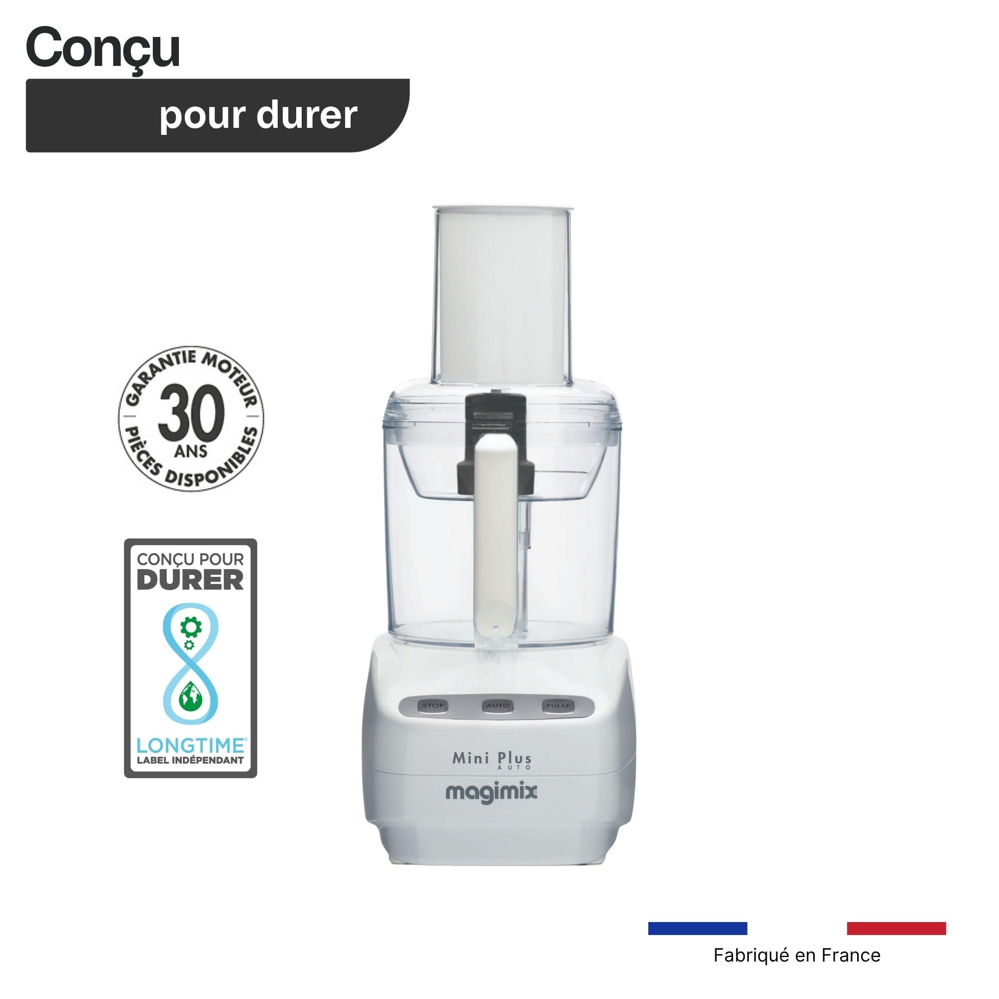 Magimix Robot de Cuisine Multifonction Mini Plus 1,7 L – Hachoir, Blender, Presse-Agrumes – Compact et Puissant – Idéal pour Petites Préparations – Fabriqué en France (Blanc)