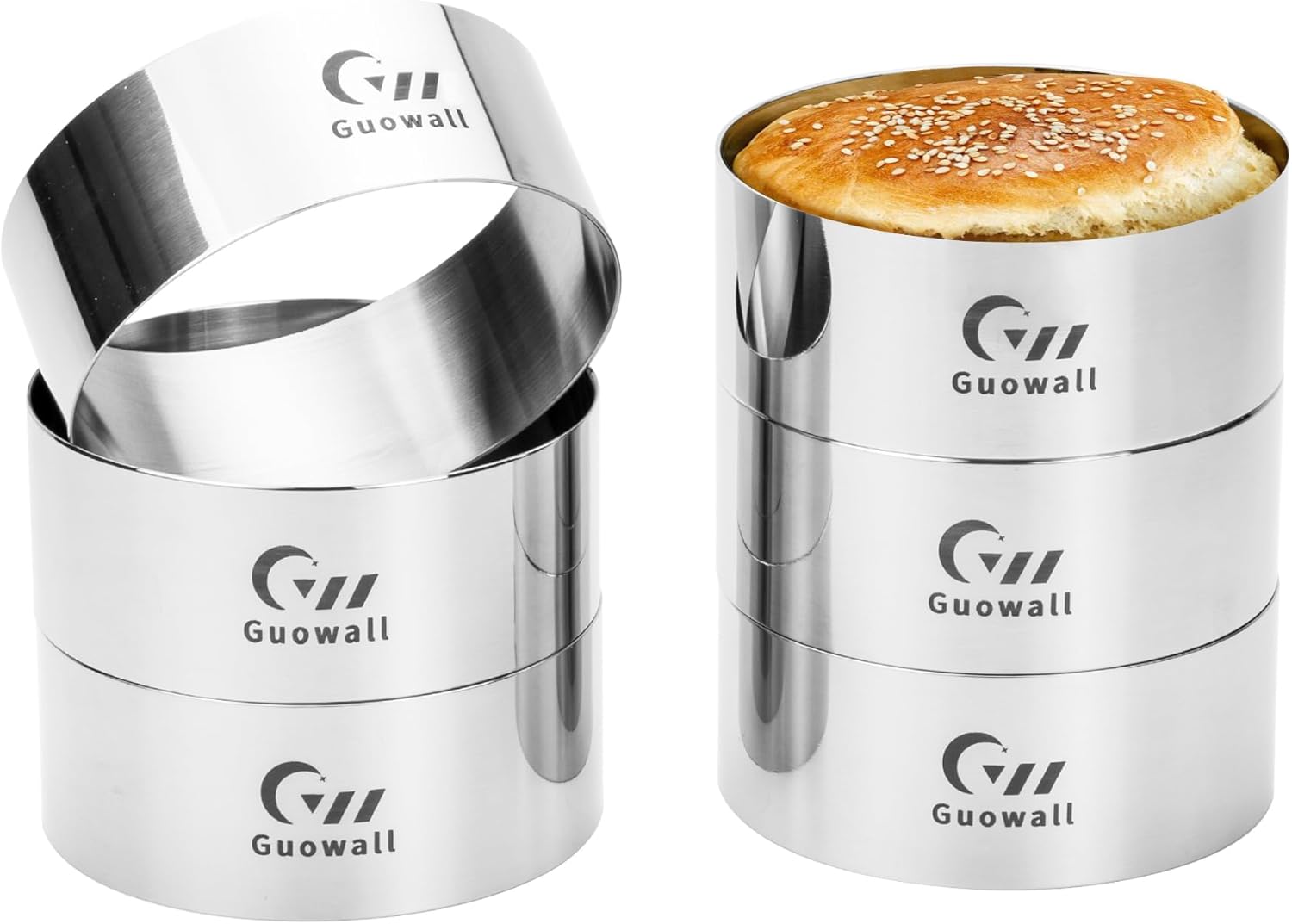 6pcs Hamburger Bun Ring Mold, Seamless Thickened 4 inch Nonstick Crumpet Rings Stainless Steel Burger Mould, Cake Rings for Fried Eggs, Pancakes and Cookie for Baking