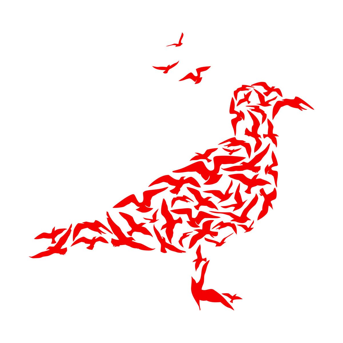 Mural and Wall Vinyl Decal Abstract Gulls Flock of Birds Animals Seagull 81x83.1cm Can Modify and add Information Extra Large red — image 1