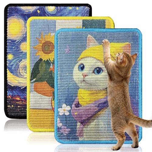 Soubeoii 3-in-1 Cat Wall Scratcher Art Sisal Cat Scratcher for Indoor Cats