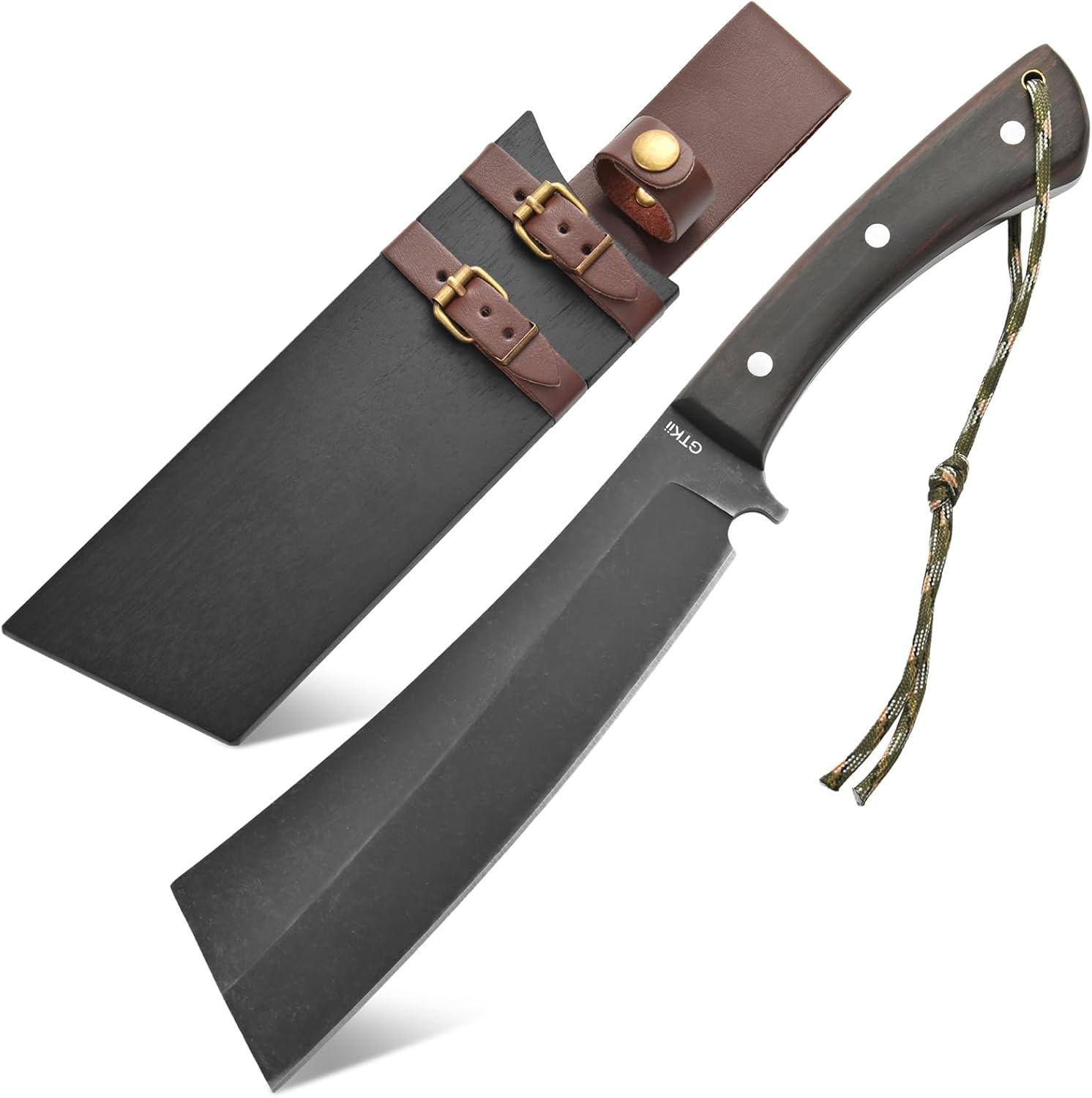 Gtkii GTK44 Fixed Blade Knife DC53 Steel Blade Full Tang Ebony Wood Handle Massive Fix Knifes for Camping Bushcraft Collection with Wood Sheath(Black)
