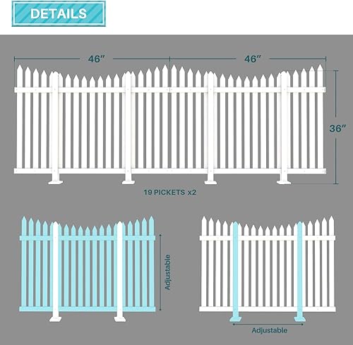 Miniatura 65 de Coarbor 1 juego de valla de vinilo de 84 x 36 pulgadas, valla decorativa de PVC blanco para patio, patio al aire libre, barrera para mascotas, valla