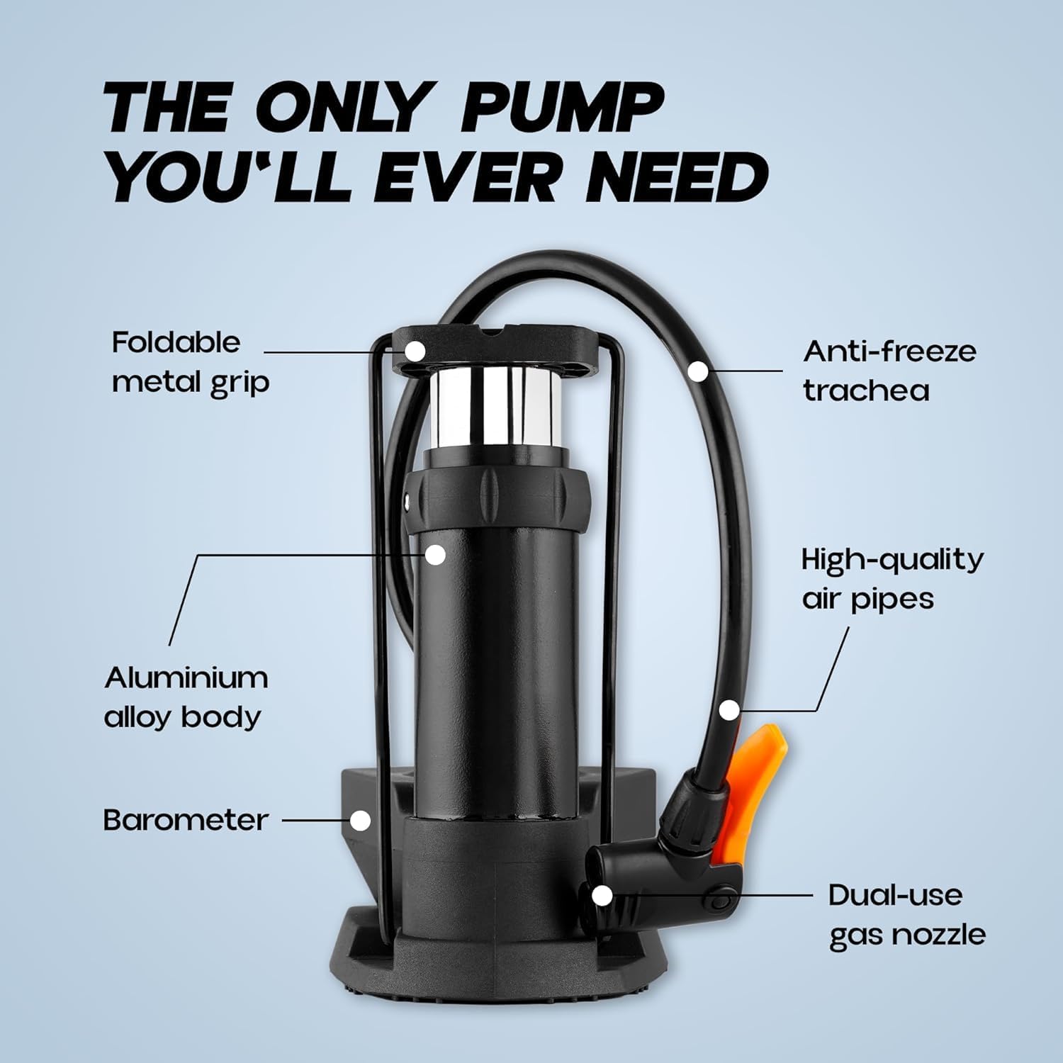 Quxis Portable High Pressure Foot Air Pump Heavy Compressor Cylinder With Pressure Gauge Floor Pump For Motorbike, For Cars, Bicycle, Football, Cycle Pump., Black - 100 Cfm