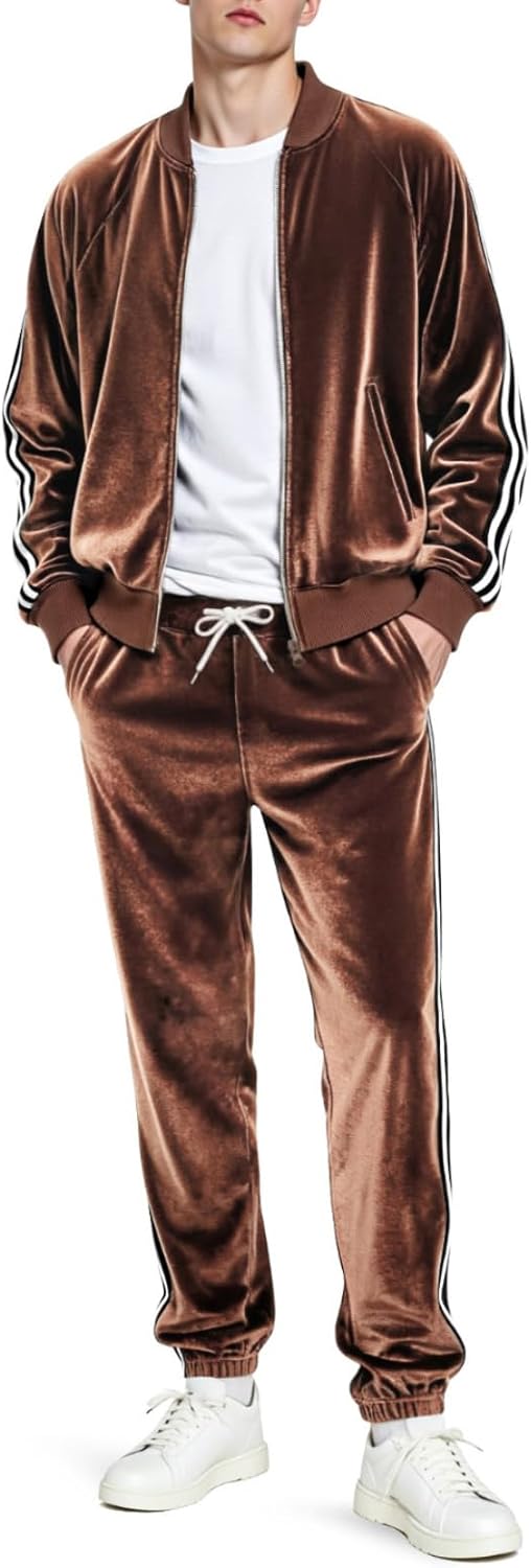 Heyfanee Mens Velour Tracksuits 2 Piece Set Full Zip Sweatsuit for Men Jogging Suits Velvet Jacket Pants Outfits
