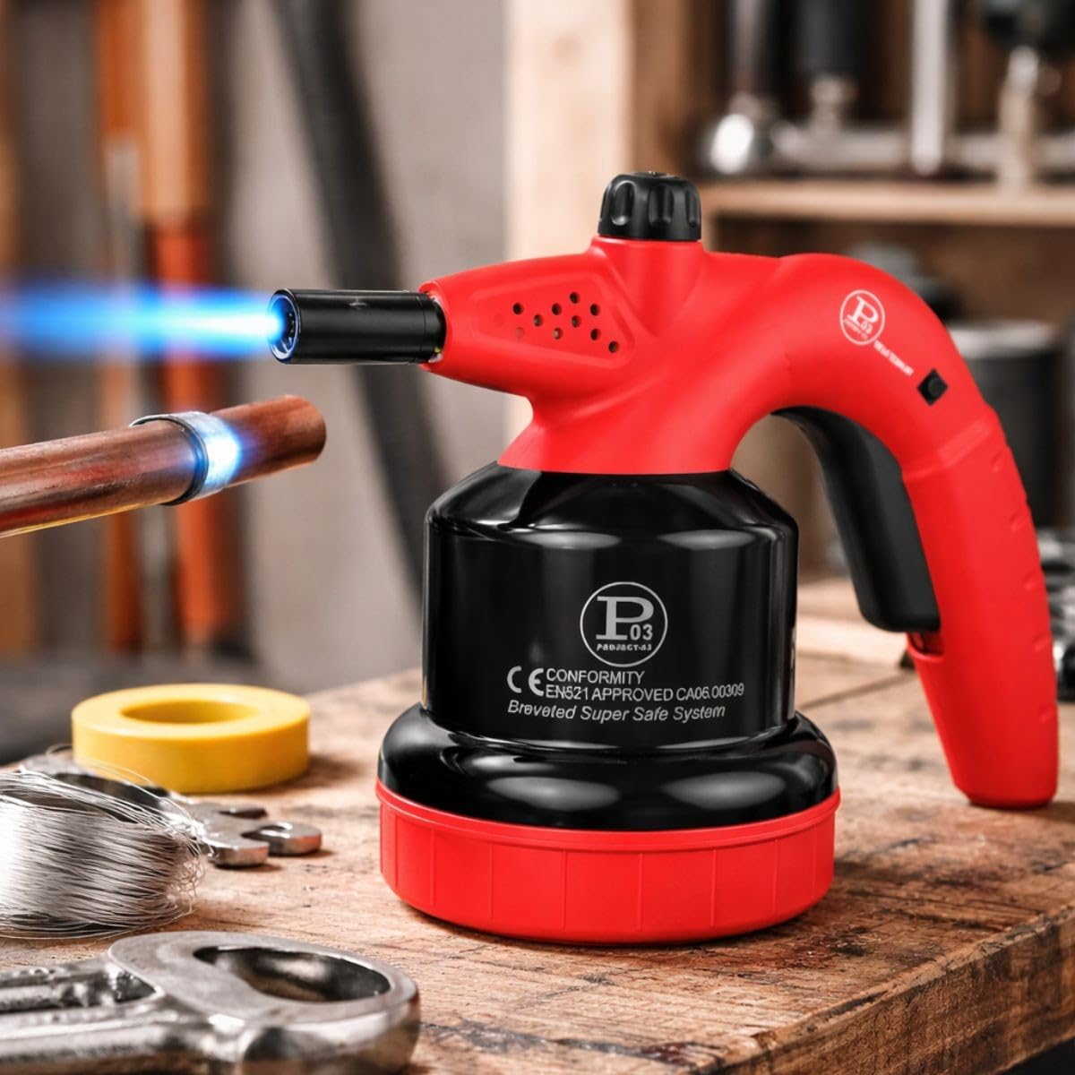 PROWELTEK - Lampe à souder Gaz 1650W Breveté - Chalumeau gaz Bricolage & Cuisine Allumage Auto Sécurisé, Cartouche gaz 190g