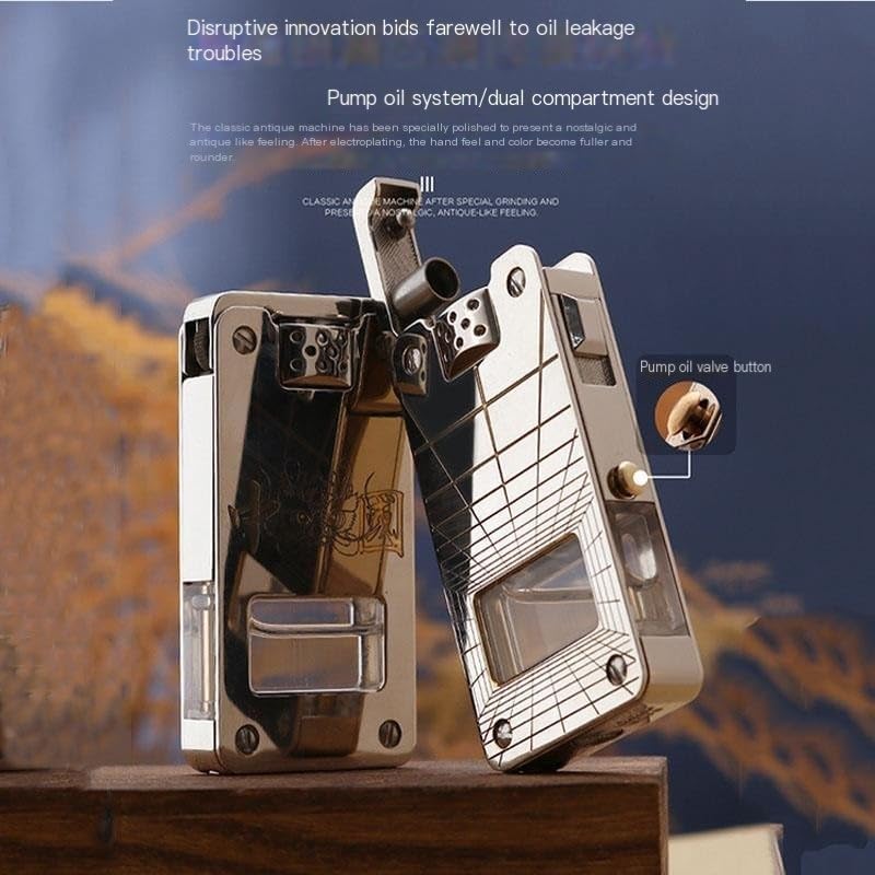 Cool Lighter, Refillable Kerosene Retro Lighter with Visible Fuel Tank Cigar Lighter, Cigarette Lighter, Gift for Men(C)