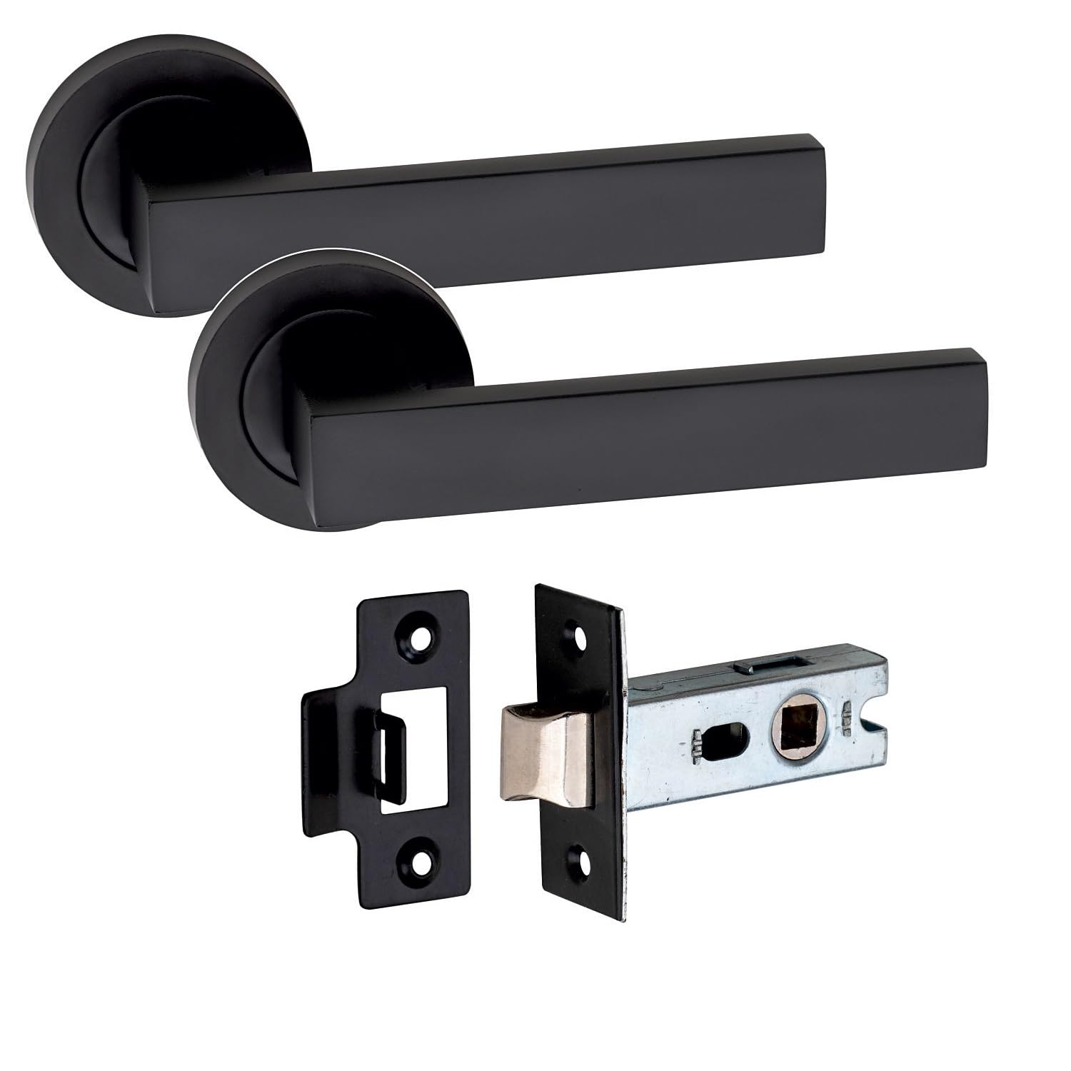 Golden Grace Delta Matt Black Door Handle Pair With 2.5 Inch Tubular Latch 52Mm
