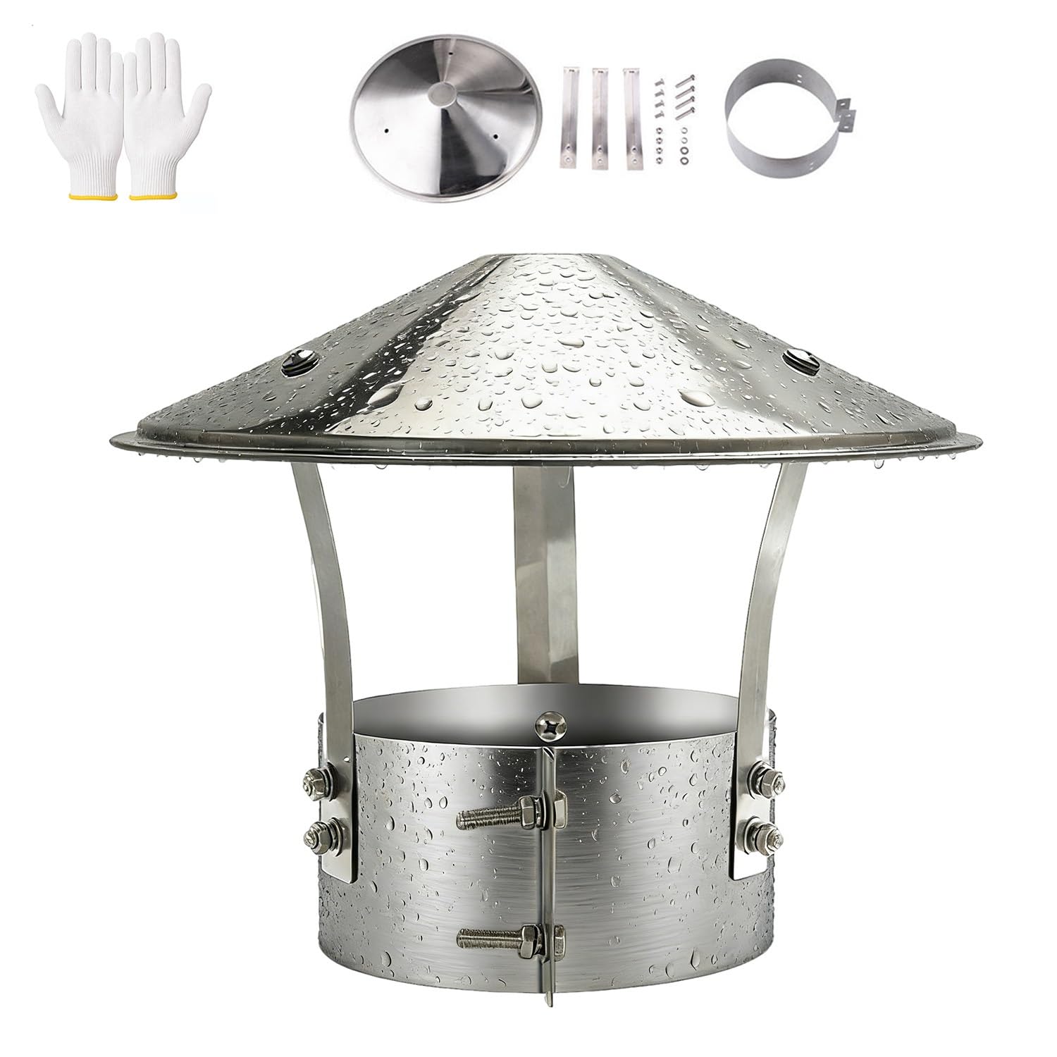MYXJGNAIY 3" 5.5" 9.8" Chimney Cap Outside Stove Pipe Cap Weatherproof Chimney Cover Stainless Steel Roof Rain Silver Fireplace Flue Lid for Wood Stove Easy Installation(9.4in)