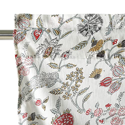 Image of Ravaiyaa - Attitude is everything Hand Printed Half Window Kitchen Rod Pocket Semi Sheer Curtain 100% Cotton Short Drapery Valance Curtain 40 inch X 18 inch Inch (White Floral)