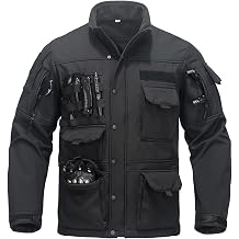 Mens Fleece Tactical Softshell Jacket Winter Windproof Motorcycle Jacket 8 Pockets Outdoor Hiking Outwear