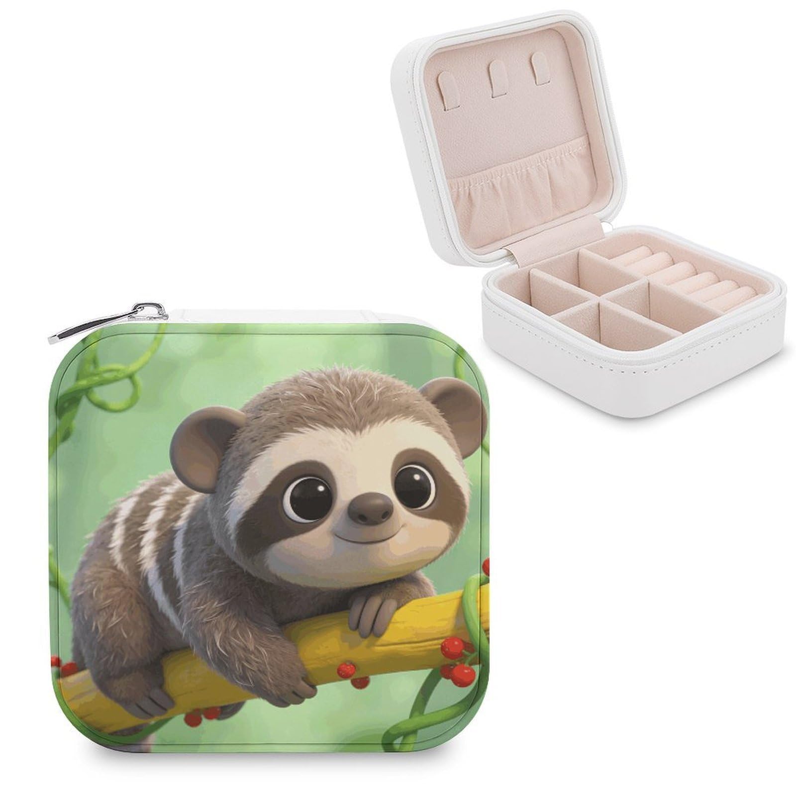 MUSM Sloth Travel Jewelry Case Personalized PU Leather Jewelry Boxes for Women Small Portable Jewelry Organizer Box Cute Trinket Box for Necklaces Rings Earrings & Gifts