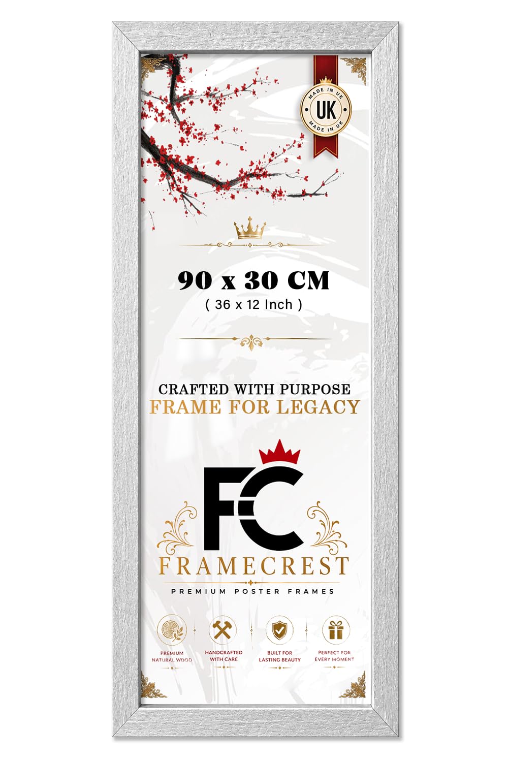 FRAMECREST LTD - 30 X 90 CM Poster Frame For Panoramic Prints, Wall Mounted Minimalist Picture Frame For Gallery Wall, Modern Landscape Photo Display 36 X 12 Inch Home Office - [Silver]