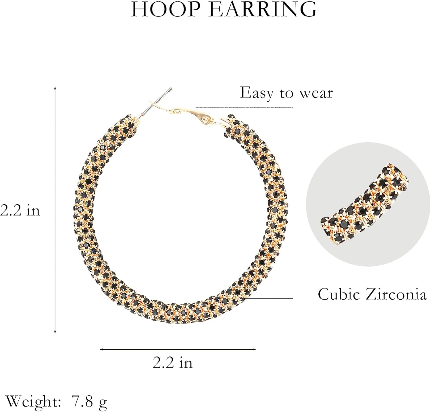 Multcolors Cubic Zirconia Hoop Earrings For Women Statement Oval Rhinestone Hoop Earrings 14K Gold Plated Chunky Hoop Earrings Dainty Lightweight Big Earrings Trendy Jewelry (55MM/45MM) - Image 6