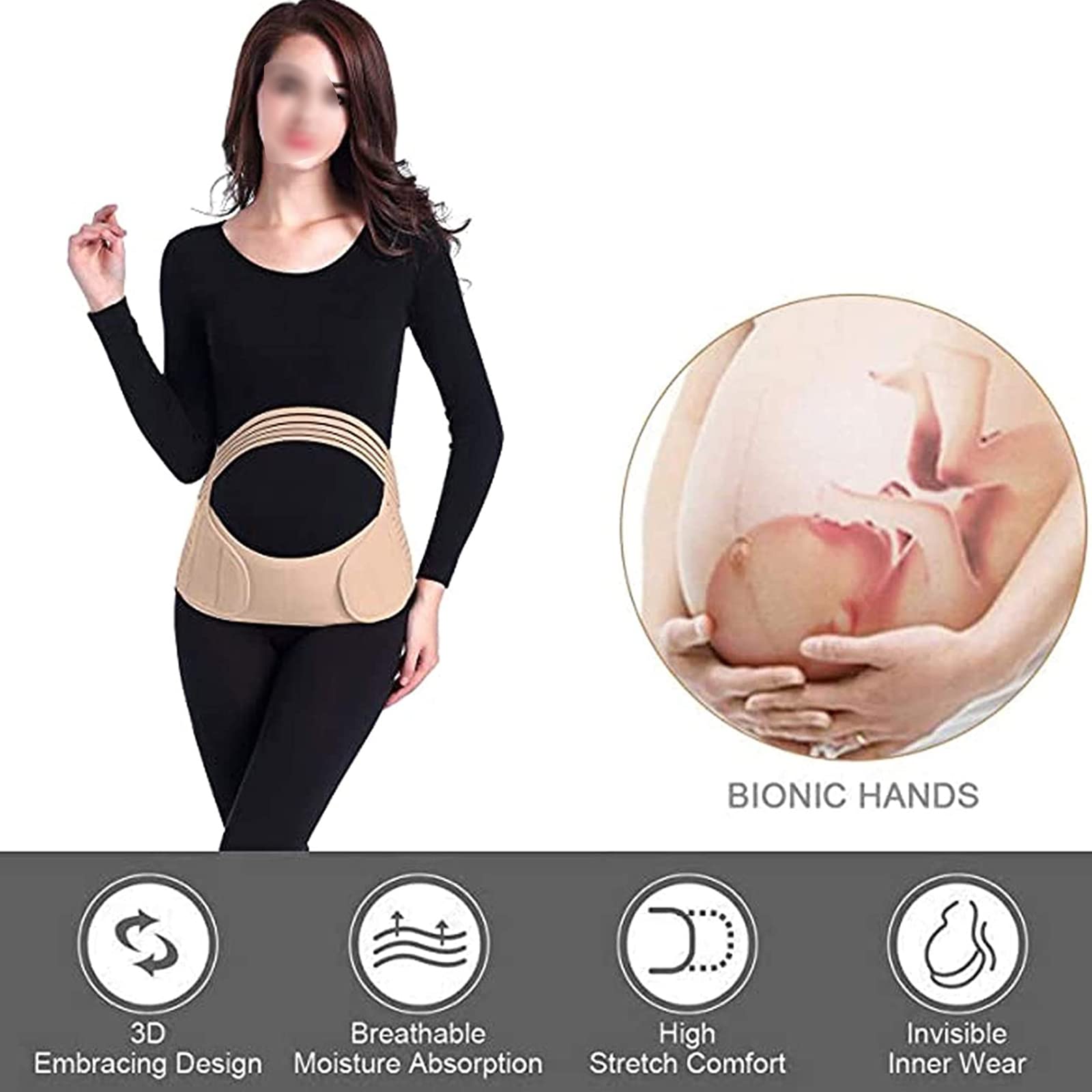 BAtlam Schwangerschafts-Stützgürtel, Schwangere Frauen Bauchstütze Schwangerschaftsvorsorge Sportgürtel, Schwangere Frauen mit Taillenpflegegürtel Bauchstütze Bauch Rückenschutz,Schwarz,XL (Flesh XL)