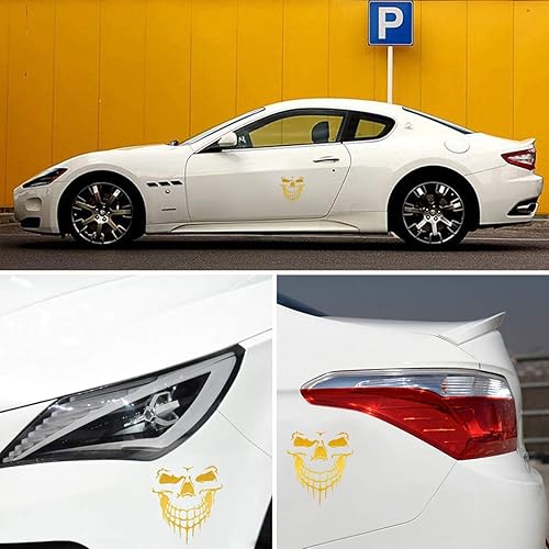 Miniatura 4 de Calcomanías de calavera y calcomanías para puertas de ventanas de automóvil, reflectantes 3D, impermeables, para autos, camiones (dorado)