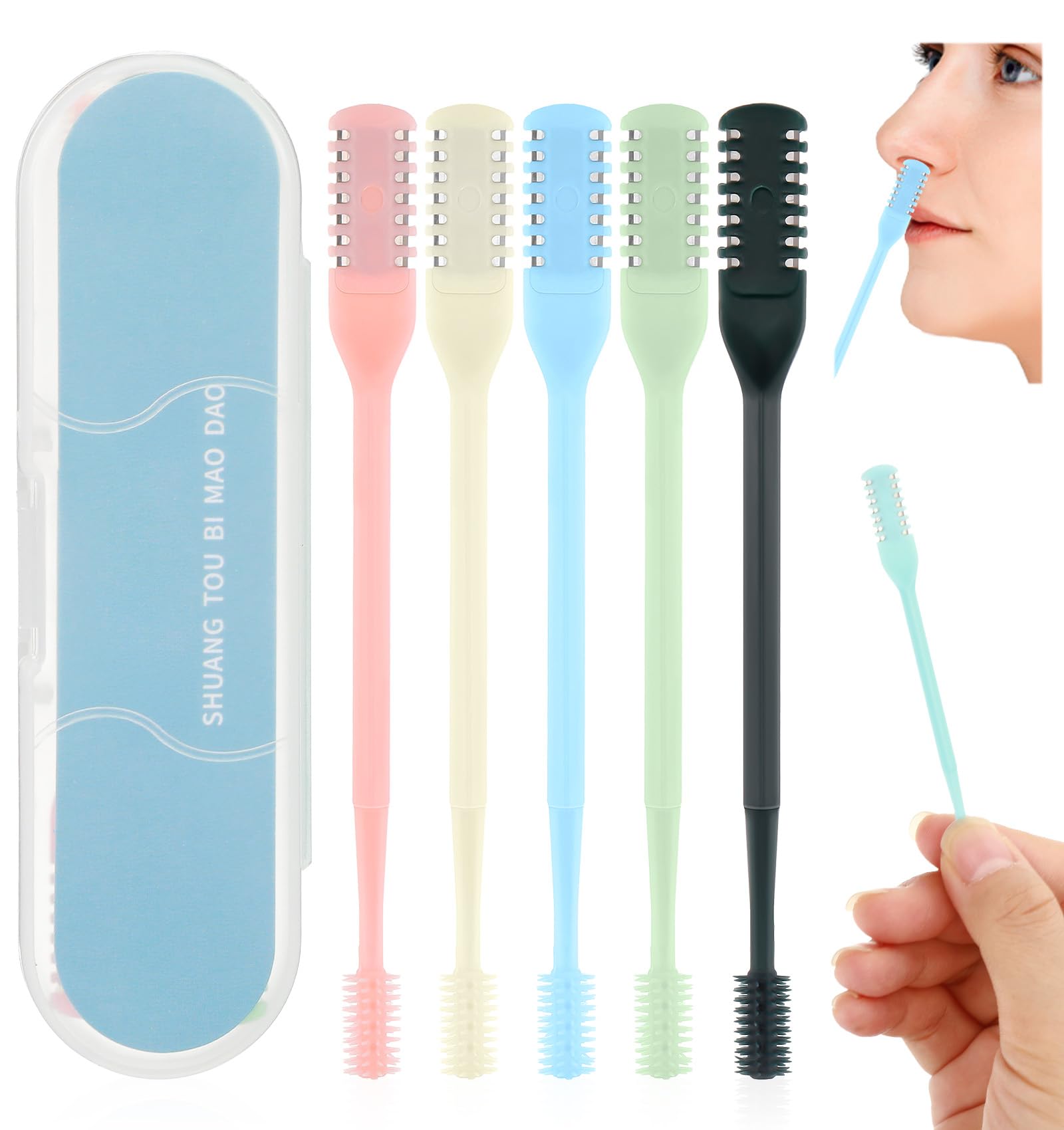 5Pcs Nose Hair Trimmer Manual Nasal Hair Cutter for Women Men 360 Degree Nostril-Hair Remover Clippers Portable Easy