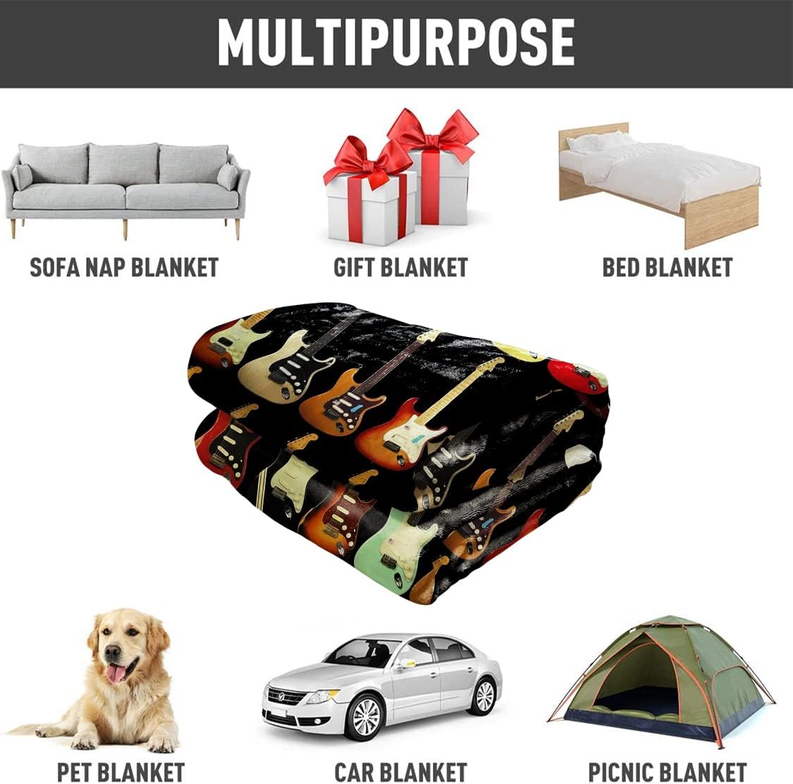 HommomH 60" x 80" Blanket Comfort Warmth Soft Cozy Air Conditioning Easy Care Machine Wash Guitar Music