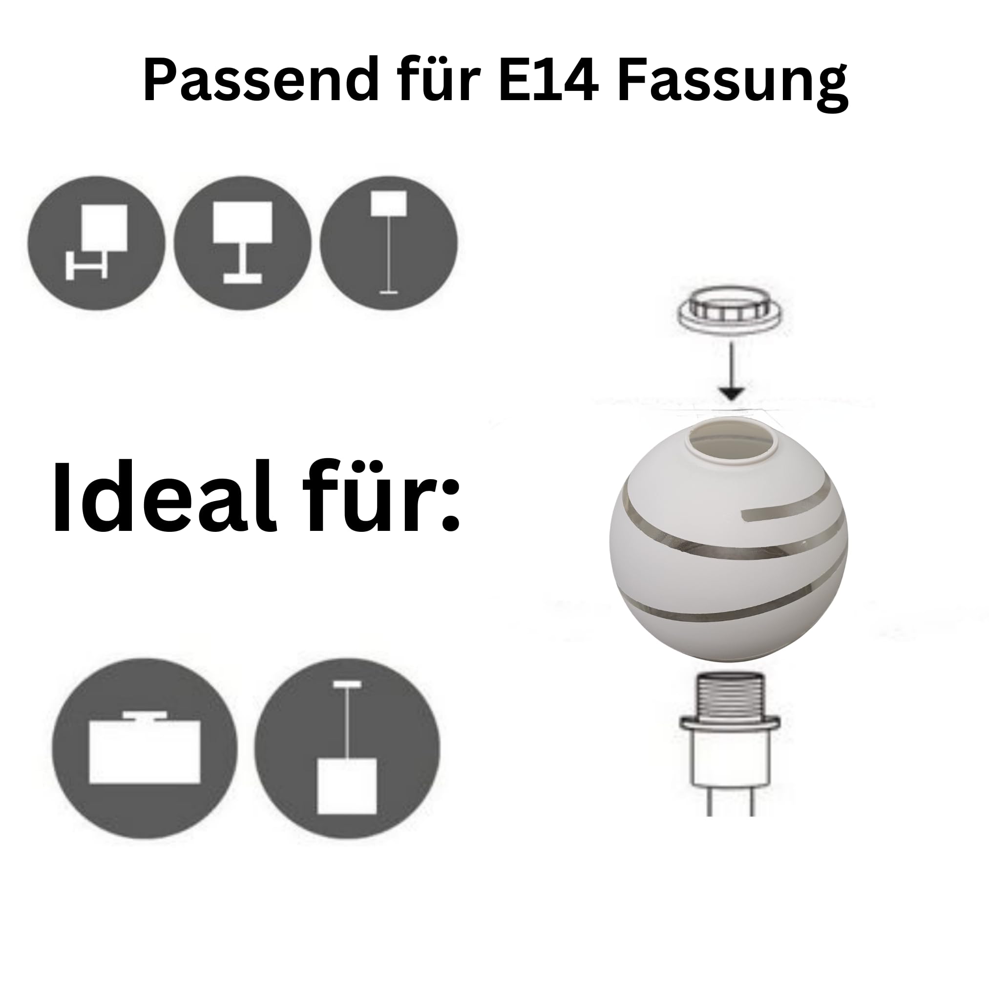 4 Stück Lampenschirm E14 Lampe Lampenglas Ersatzglas Lampenschirm Hängelampe Pendelleuchte Glas Stehlampenschirm Glaskugel Lampe Ersatz Schirm für Lampe Stehlampenschirm Glas (4x Spiralform)