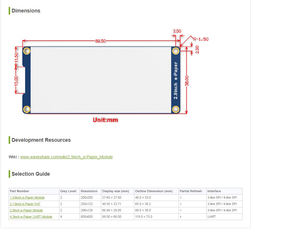 296x128 Resolution 2.9 Inch E-Paper Display Panel Module 3.3v E-Ink Electronic Screen SPI Interface with Embedded Controller Support Partial Refresh for Raspberry Pi/Arduino/Nucleo/Jetson Nano