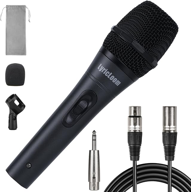 LyricLoom Professional XLR Microphone Wired Set, Metal Vocal Dynamic Microphone with 16.4 XLR Male to Female Cable, Mic with Switch Set. Corded Microphone for Karaoke, Speaker, Singing, Recording