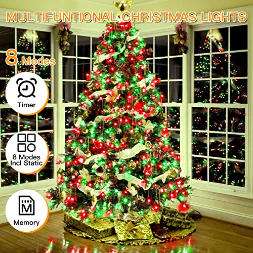 Ollny Christmas Lights Outdoor Decorations - 600Led 30Ft Red And Green Alternate Cluster Lights With 8 Modes,Timer Remote, Ip44 Waterproof Fairy String Christmas Tree Lights For Garland Window Home #TOP2