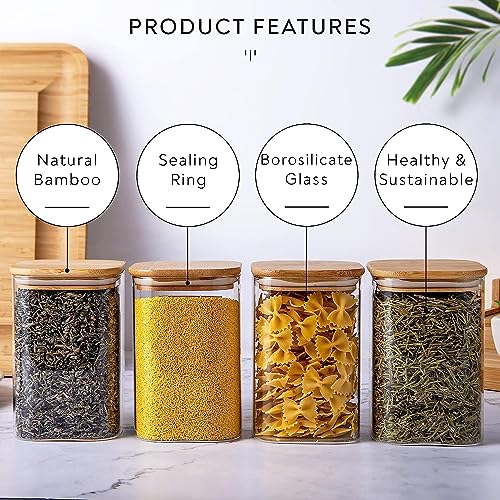 Image of 1200ML Glass Food Storage Jars with Airtight Bamboo Lid (Set of 6) Glass Storage jar For Serving Tea, Coffee, Flour, Sugar, Candy,Cookie,Spice and More