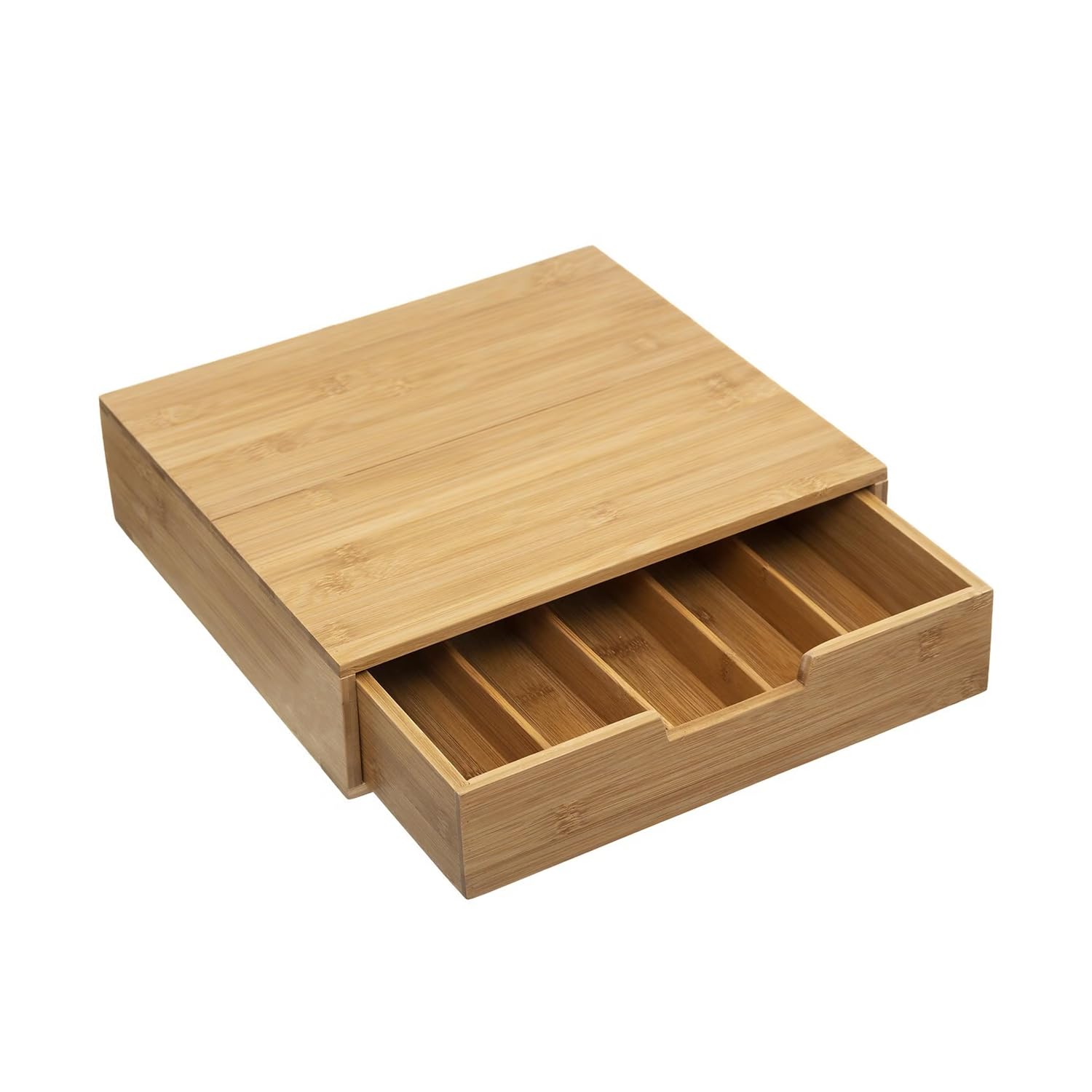 Portacapsule Bambù 1 Cassetto Scomparti Organizzatore Capsule Cialde Tisane Tè Bustine Di Zucchero Bicchierini 30,5x34,5x8Cm