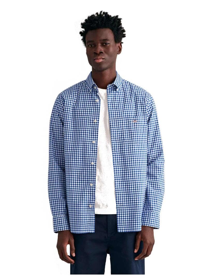GANT Mens Poplin Gingham Shirt Mid Blue XL