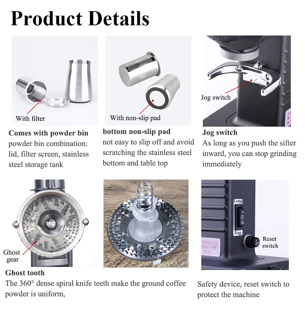 Molinillo de café eléctrico, máquina para moler café, Molinillo automático de muelas para Granos de café, máquina para moler Granos de café en Polvo, 10 Niveles. (Black)