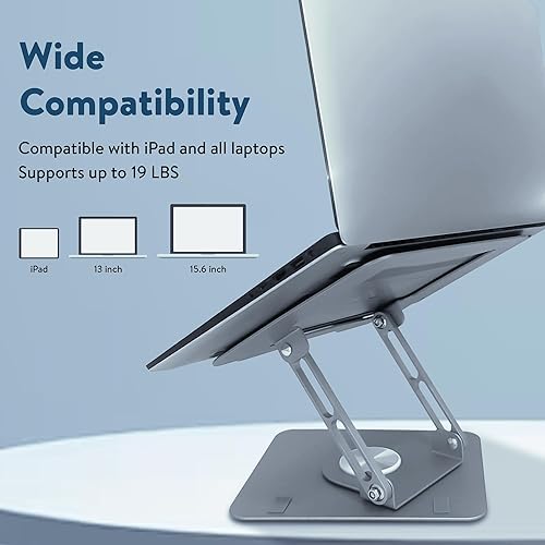Miniatura 2 de Soporte giratorio para laptop para escritorio, soporte ajustable para laptop para escritorio con rotación de 360, elevar, inclinar, rotar, elevador