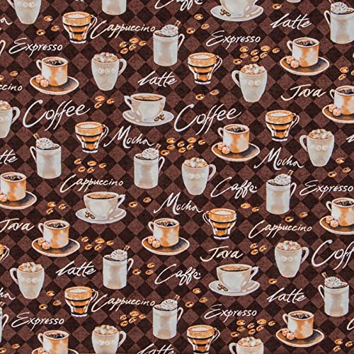 Hobby Lobby Coffee Print Cotton Calico Fabric (1 Yard) - Printed Sewing Lightweight Precut Fabric for Sewing Clothes, Homeware, & Other Accessories