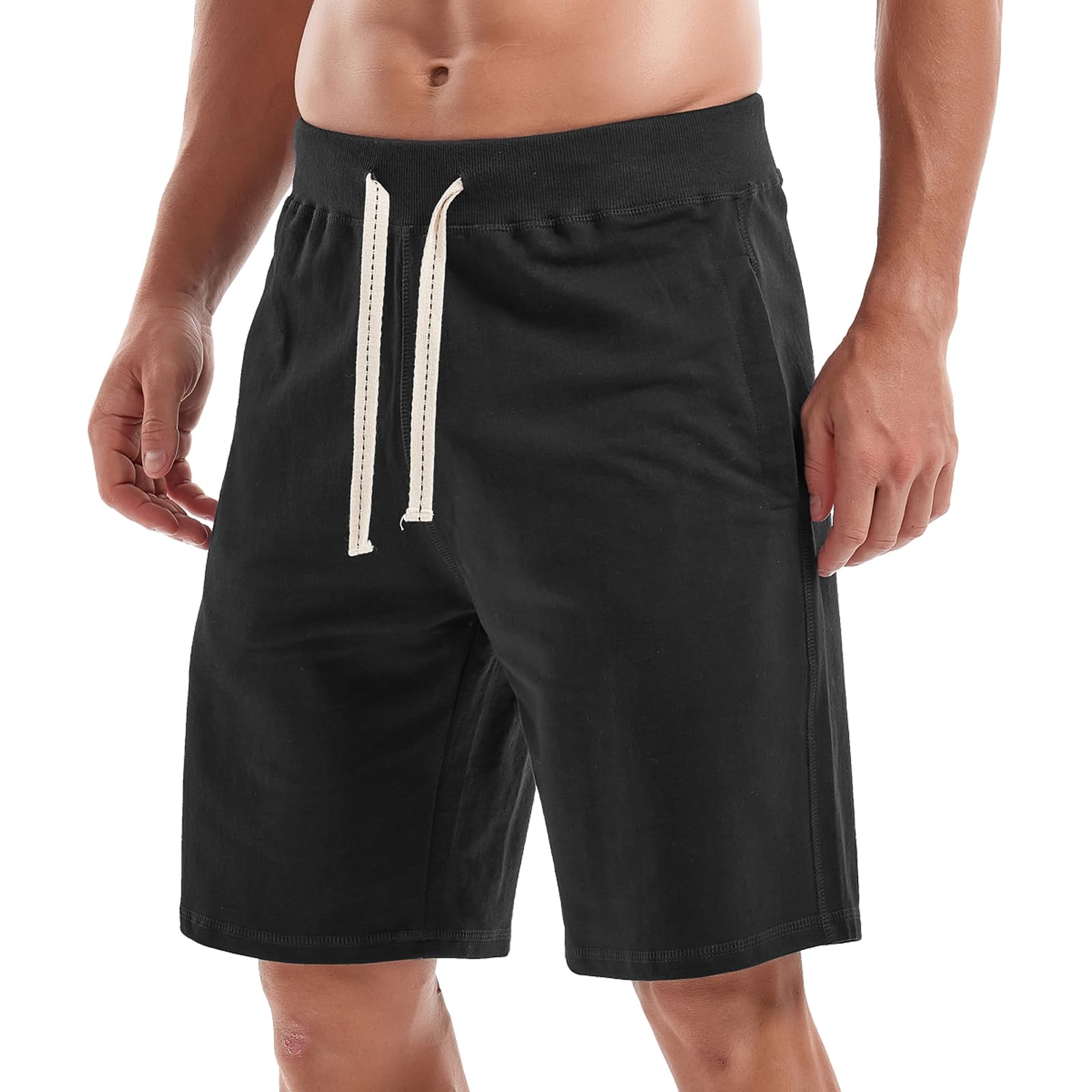 Amy Coulee Men's Black Cotton Shorts Casual Sports Shorts With Pockets Athletic Workout Shorts (Large, )