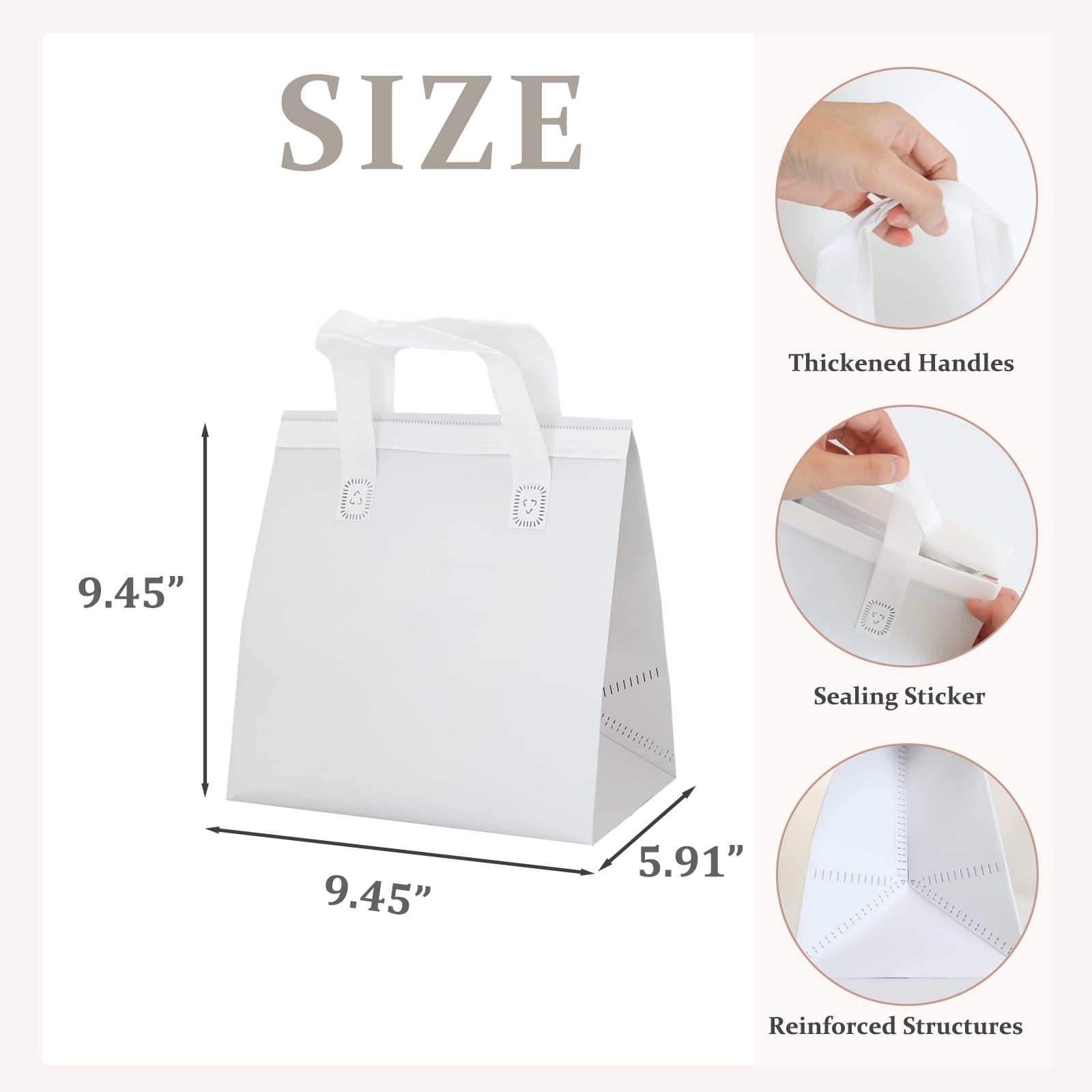 Isolierte Einweg-Lunchtaschen für Lebensmittellieferung, Thermo-Kühltasche, zum Mitnehmen von Lebensmitteln und Getränken, Aluminiumfolien-Innenfutter, 5 Farben, 50 Stück