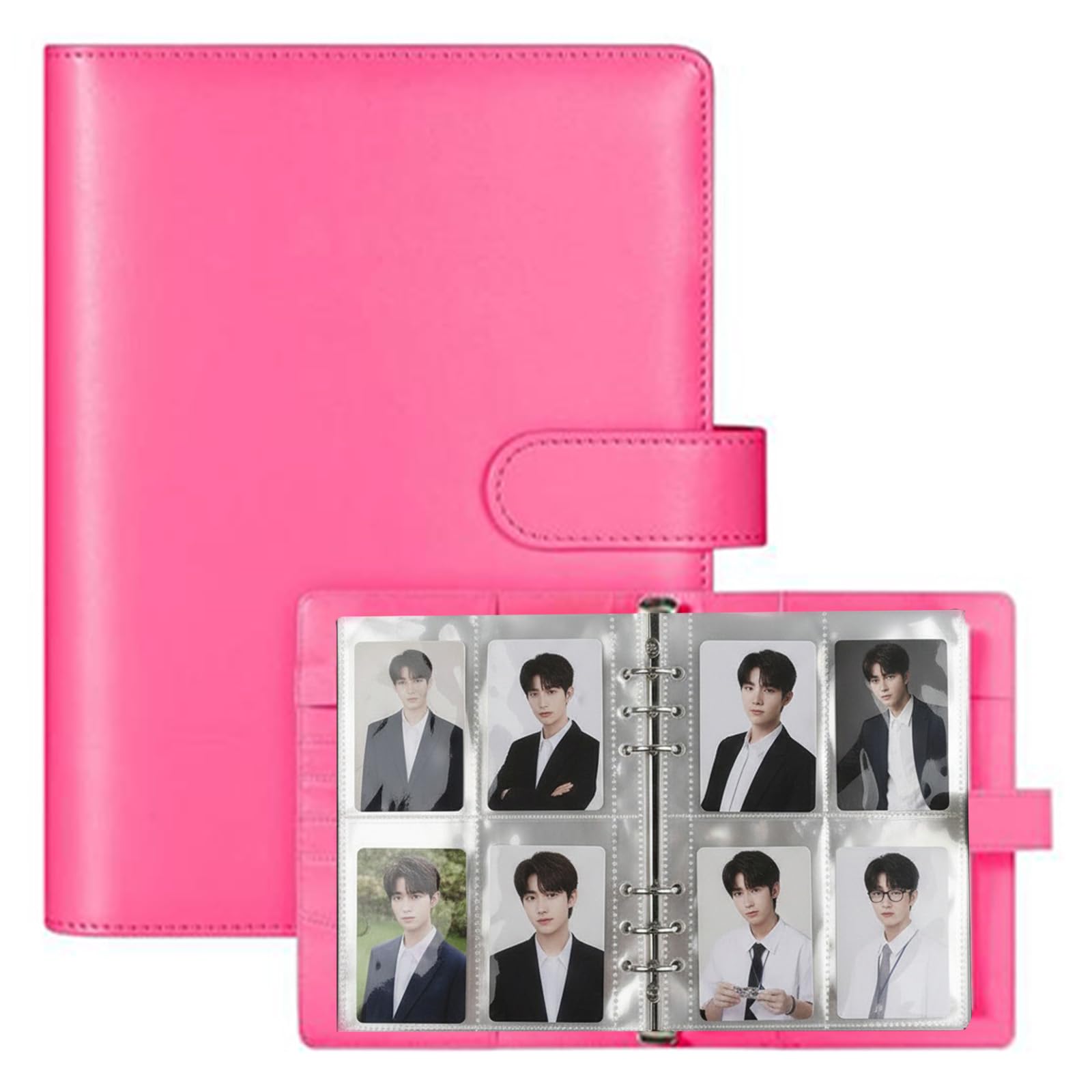 A5 6 Ring Kpop Photocard Binder | 35 Pack 4-Pocket Pages 280 Card Holder - PU Leather Magnetic Closure Album (Magenta)
