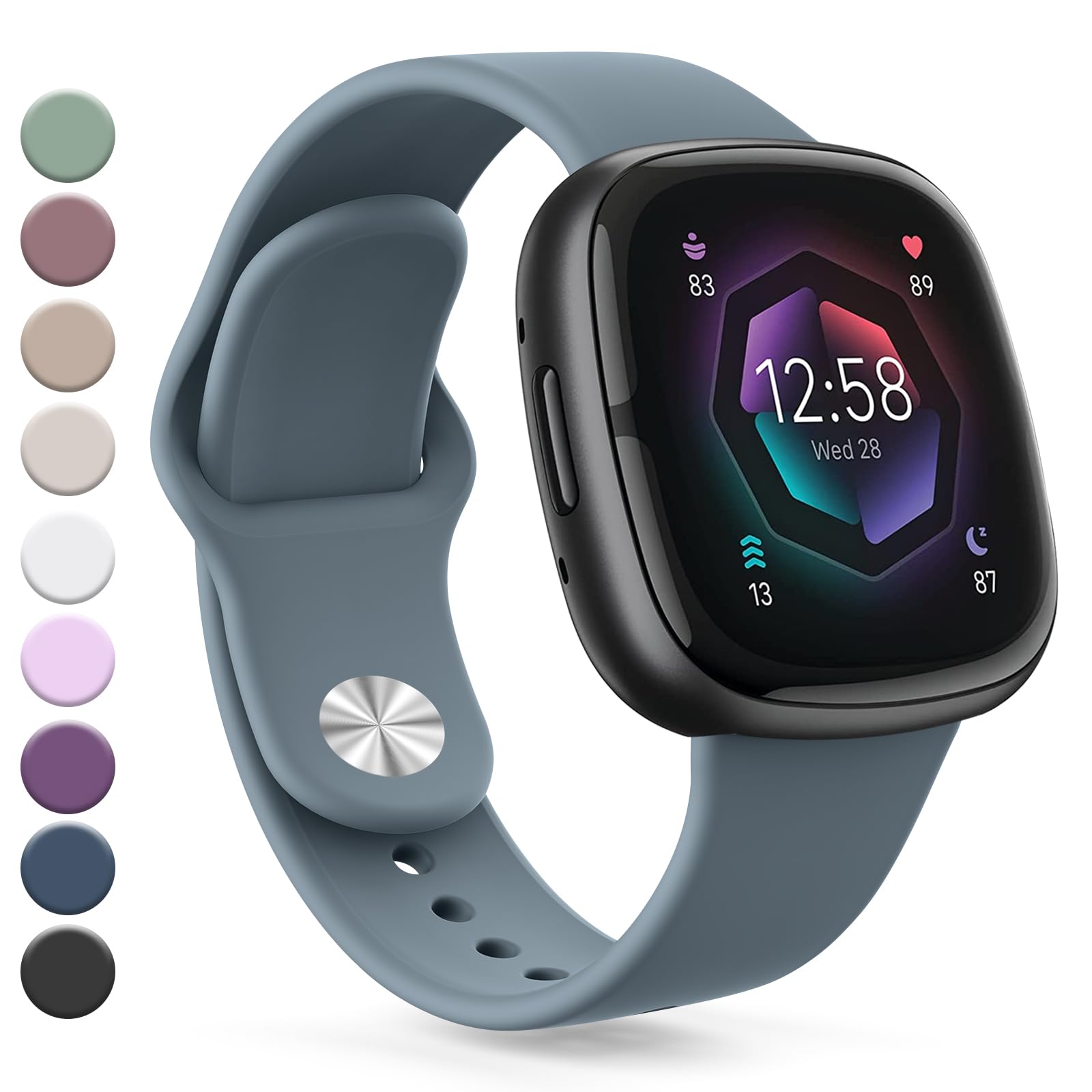 Vanjua Band Compatible with Fitbit Sense 2 / Sense Bands, Fitbit Versa 4 / Versa 3 Bands Women Men, Soft Silicone Replacement Strap for Fitbit Sense 2 / Versa 4 Smart Watch (Large, Blue Gray)