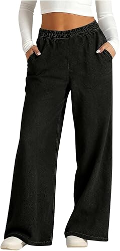 ZXCTKA Wide Leg Pants Woman Elastic Waist Lightweight Womens Lounge Pants Solid 