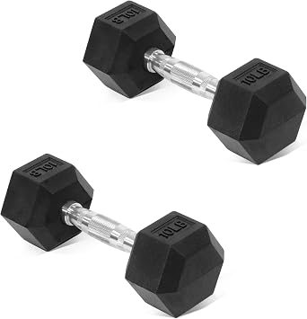 Fitvids Hex Dumbbells Rubber Coated Hand Weights for Exercises and Fitness Home Gym, 5-50 LB Pair