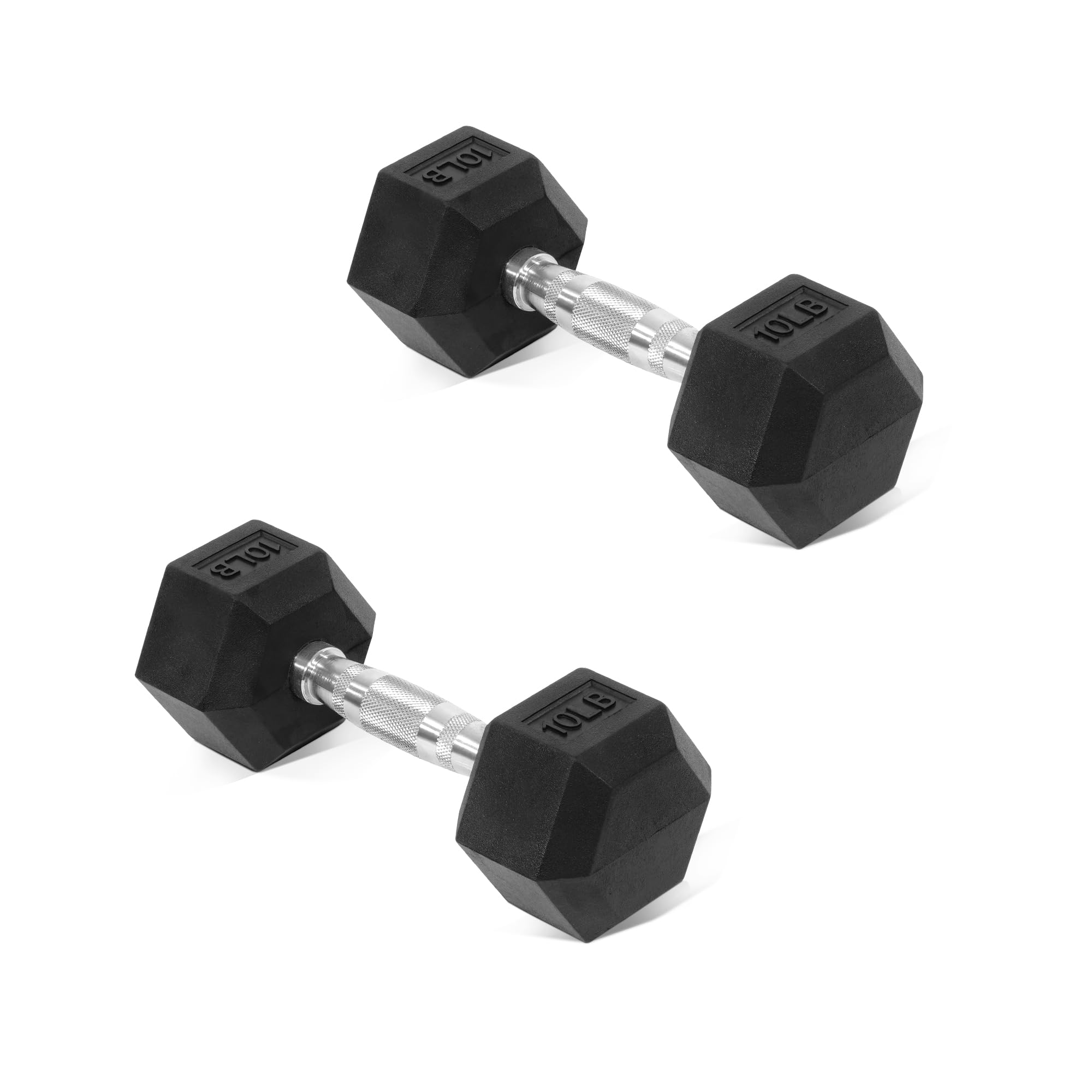 Fitvids Rubber Encased Hex Dumbbell, Hand Weights Set of 2 with Anti-Slip Cast Iron Grip for Strength Training, 5 LB Pair