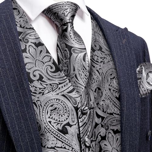 Image of Barry.Wang Formal Men Flower Vest Paisley Jacquard Silk Ties Suit Waistcoat Set Wedding 5PCS
