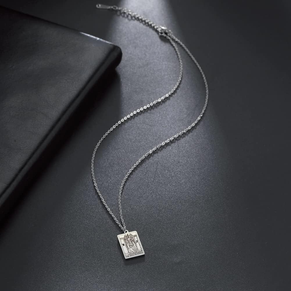 TEAMER Stainless Steel Tarot Cards Necklace Vintage Tarot Jewelry Good Luck Amulet Pendants for Women - Image 3