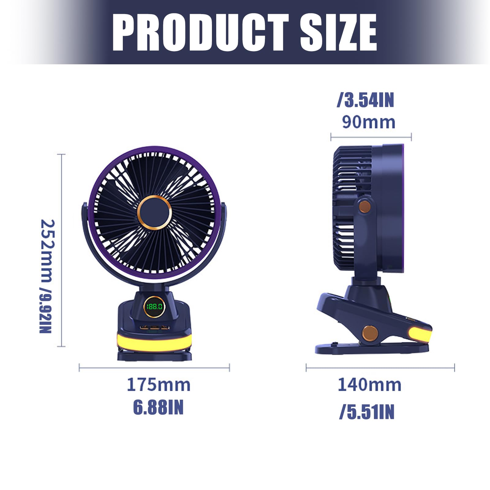 Ventilatore a Clip da Tavolo Compatto con Morsetti Regolabili e Potente Ventilatore a circolazione d ' per Spazio Personale per uffici, dormitorio Elettrico Ricaricabile Portatile