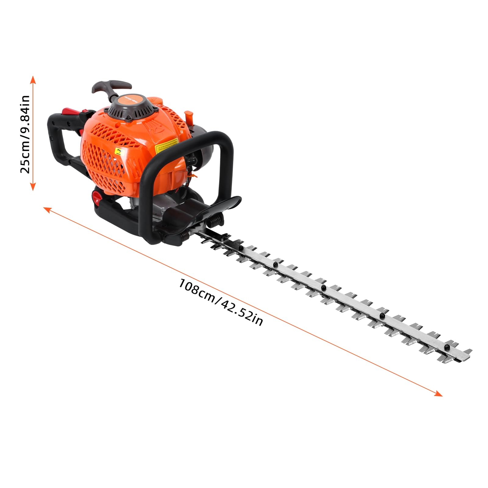 Taille-Haie Essence 26 cm³ Double Lame 600mm, Taille-Haie Thermique Puissant avec Poignée Ergonomique, Démarrage Rapide pour Jardin, Arbustes et Haies Orange