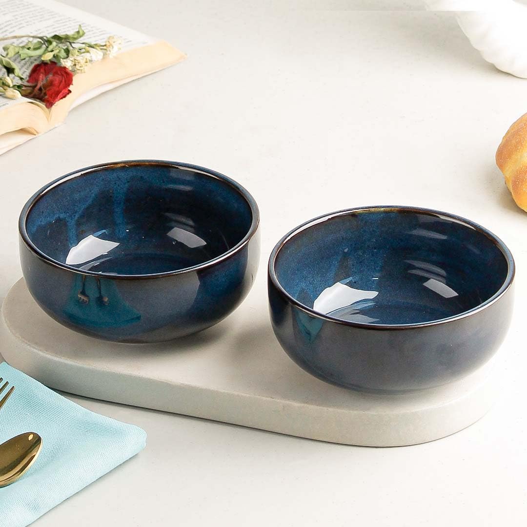 The Earth Store Ceramic Mixing Bowls Set Of 2 - 500ML Each, Sky Blue Marble, Dishwasher & Microwave Safe - View #3