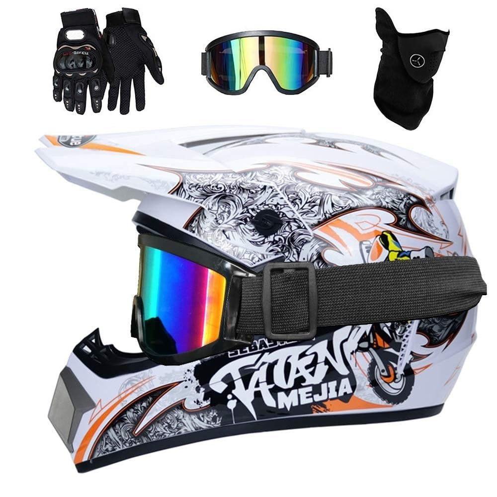 Unisex Dual Sport Casco de Motocross, con Gafas Guantes Mascarilla, Jóvenes Niños Integrales Todoterreno Motocicleta Cascos, Descenso Enduro MTB BMX ATV Quad Dirt Bike Casco