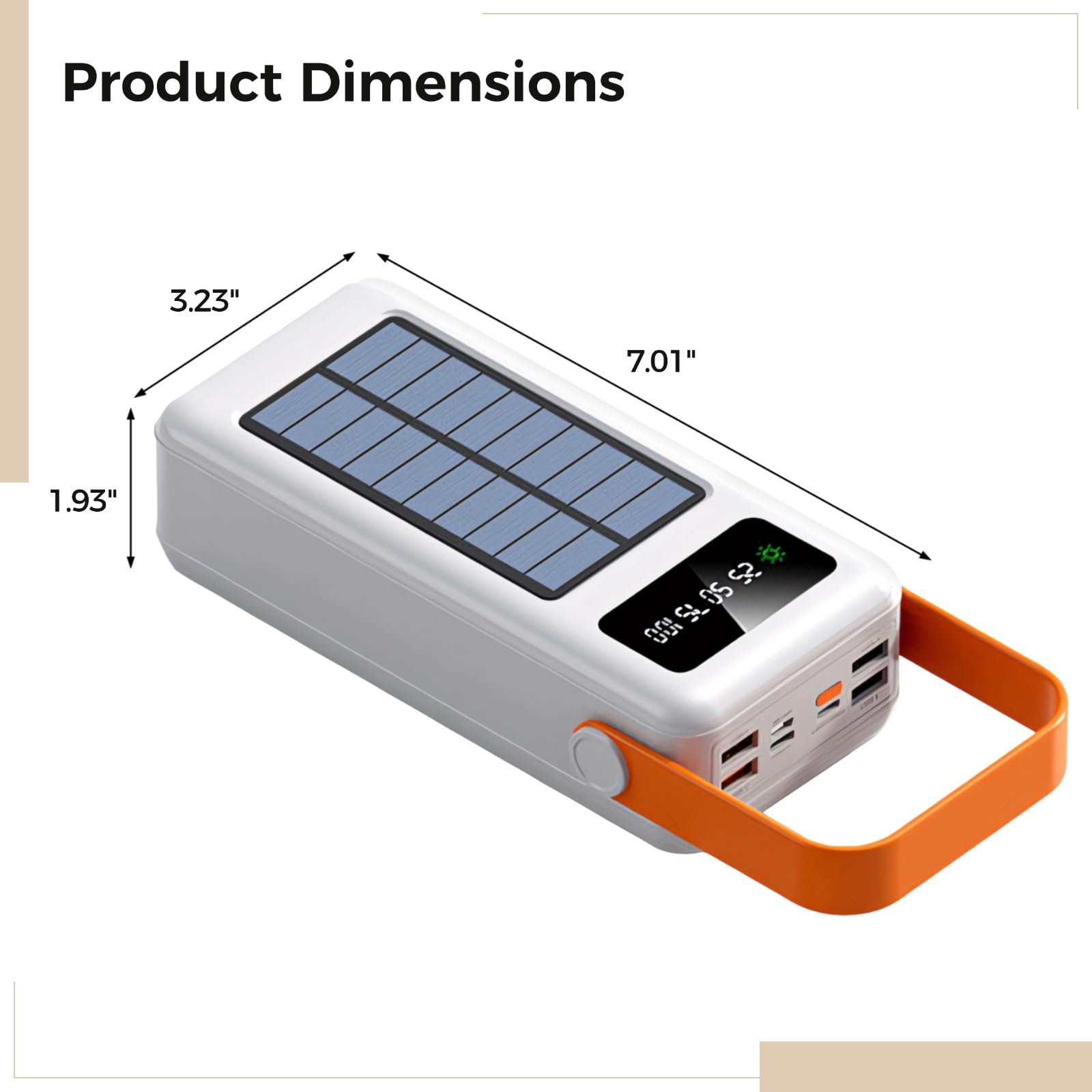 Akumulator solarny 60 000 mAh z wbudowanym kablem, wyświetlaczem LED, wieloma portami USB do szybkiego ładowania na zewnątrz