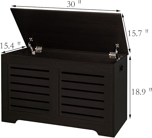 Miniatura 3 de DINZI LVJ Baúl de almacenamiento, organizador de caja de juguetes de madera con 2 bisagras de seguridad, banco de zapatos de entrada abatible, buena