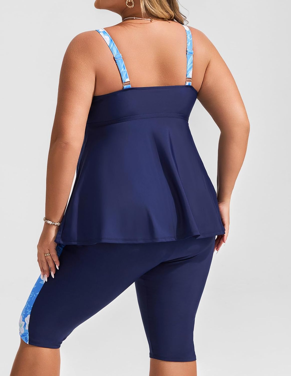 Hanna Nikole Women's Plus Size Tankini Swimsuits Two Piece Bathing Suit Flowy Rash Guard Swimwear with Capris Shorts - Image 2