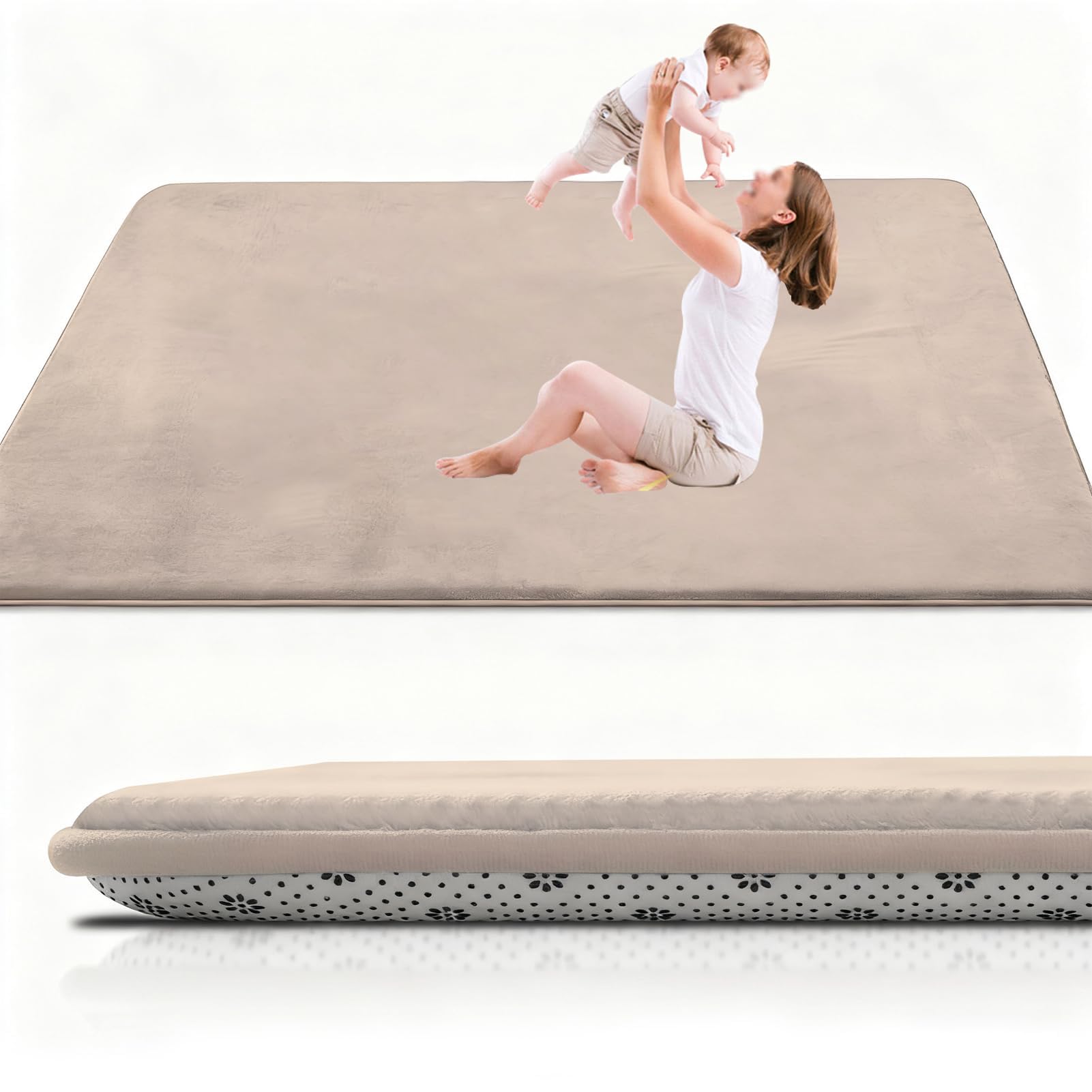 Krabbelmatte Baby, 3cm Dicke Schaumstoff Spielmatte, Rutschfester Unterseite Tatami Matte, Pflegeleichte Krabbeldecke Baby mit Rutschfester Unterseite 150 x 150 cm Hellbraun